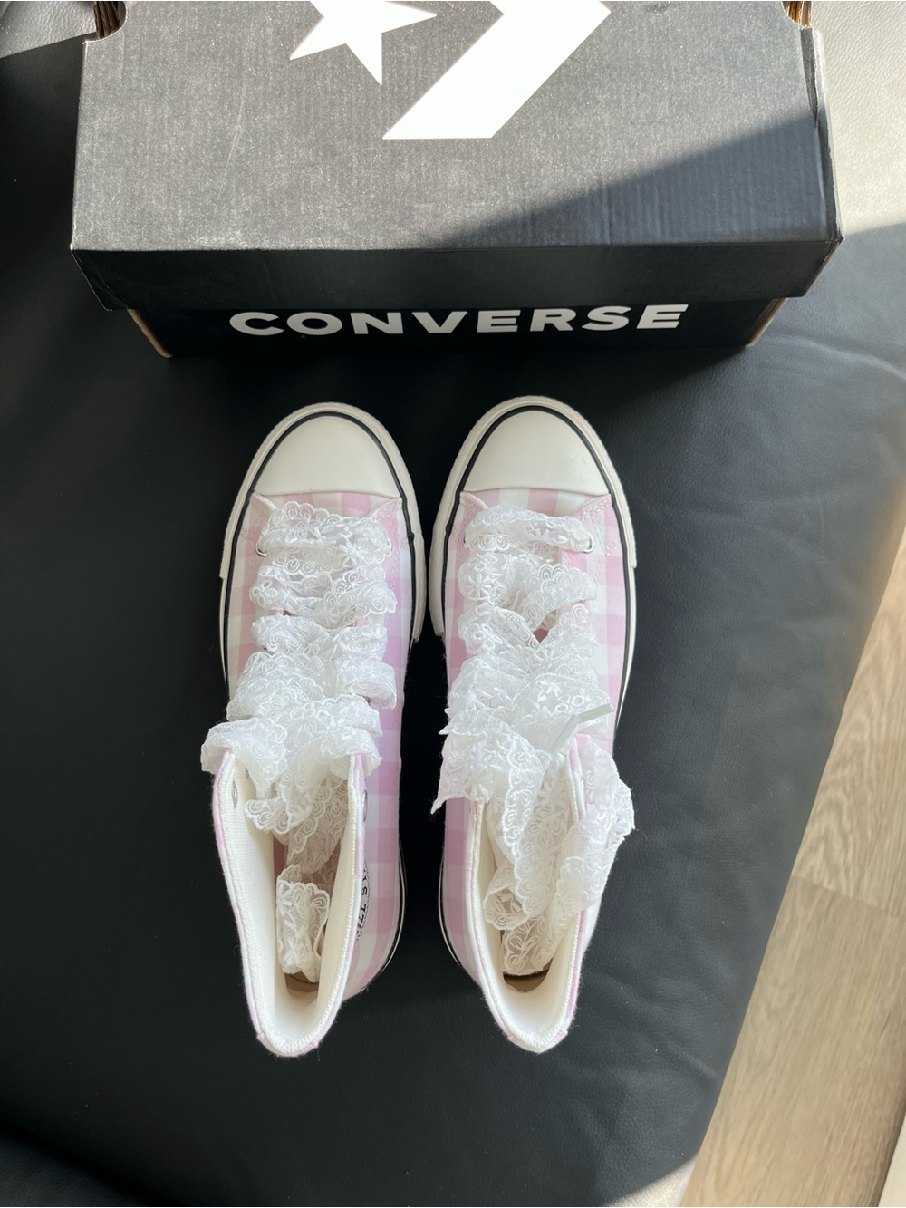 Converse High Top Sneakers Pink and White Gingham Women’s Size US 8 - Picture 6 of 10